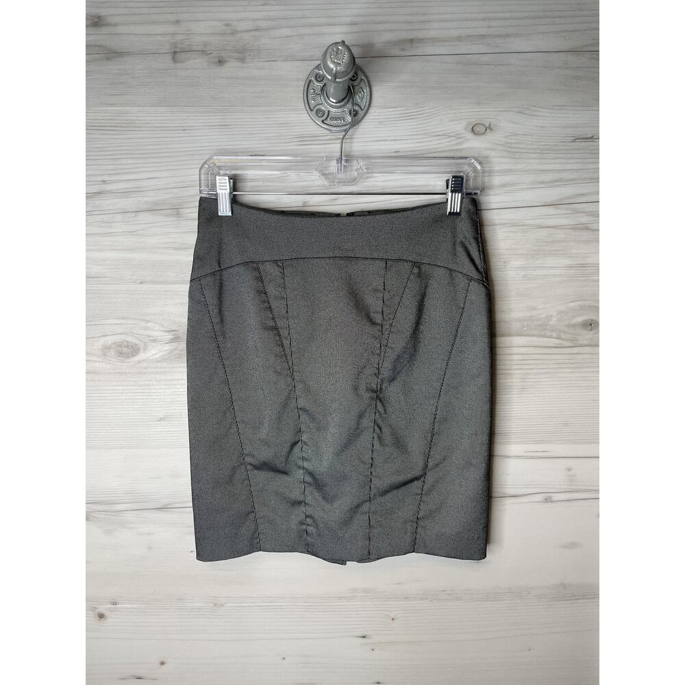 Bebe Skirt Womens 0 Gray Black White Lined Pencil Career Office Mini Stretch‎